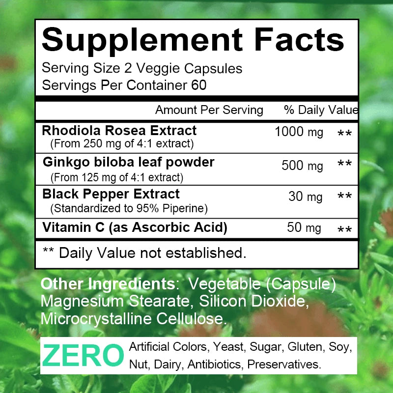 Rhodiola Rosea 1000mg Capsules – Energy, Brain & Mood Support