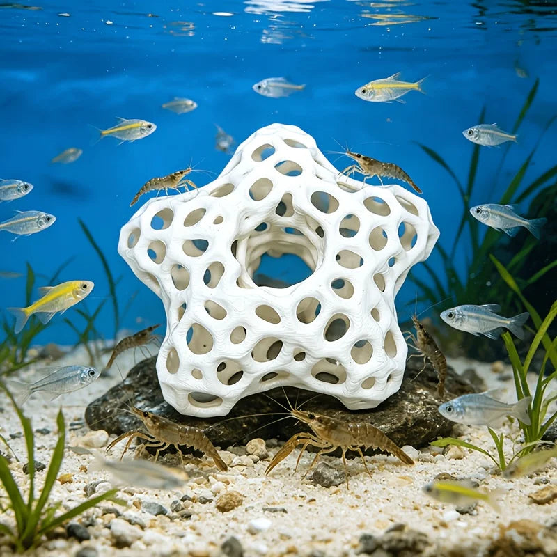 Hollowed-out Five-Pointed Star Fish Tank Decor 3D Printed Water-Shrimp Breeding Caves Ornaments Landscape Decor Planted Aquarium Oasis Select