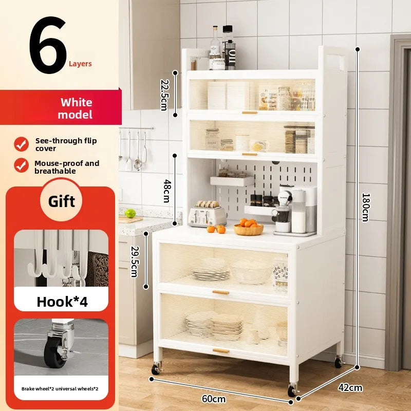 Dustproof side cabinets, shelves, multi-layer floor cabinets, small appliances, microwave ovens, multifunctional storage racks Oasis Select 6-White-60
