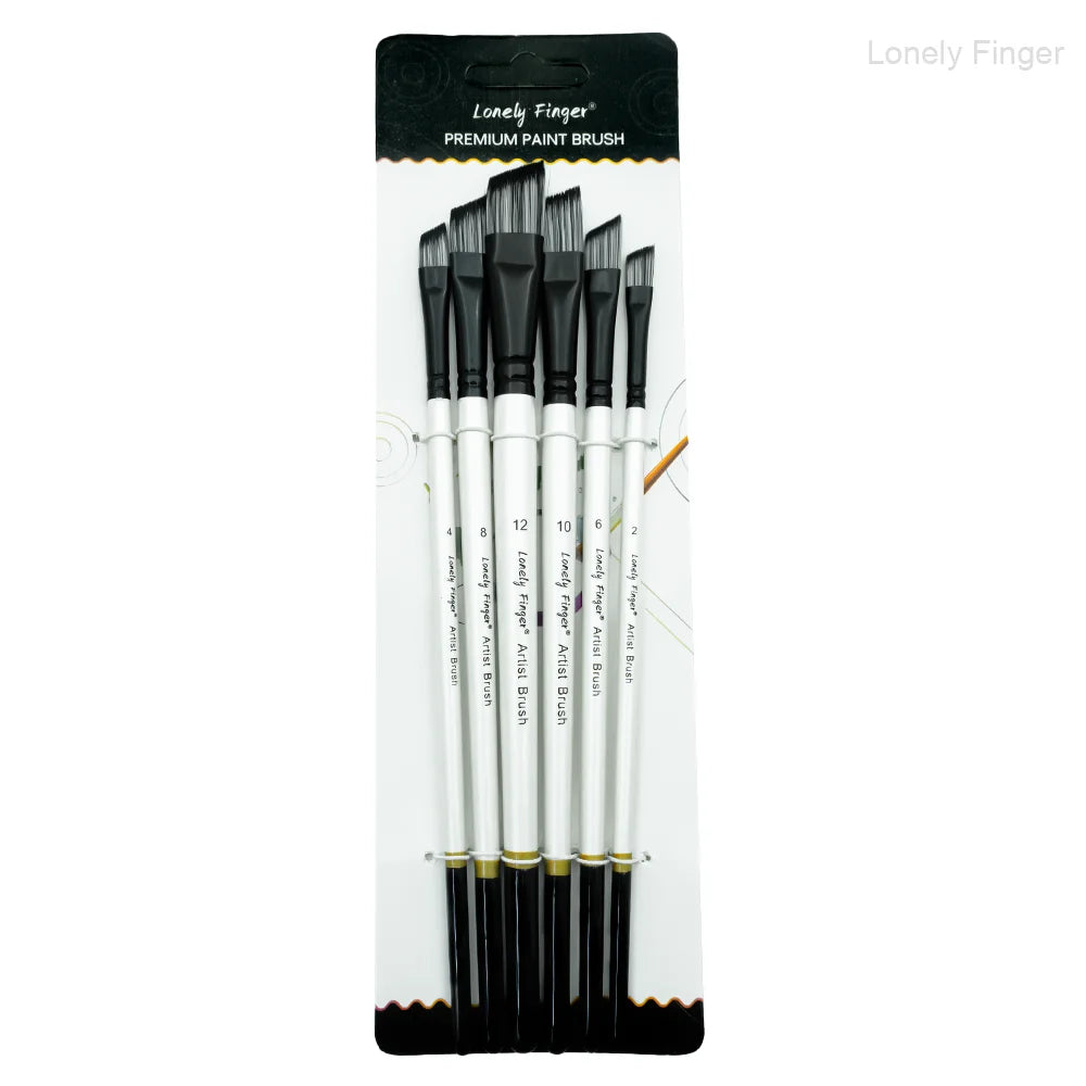 6pcs Paint Brushes Set for Acrylic Painting,Watercolor,Oil，Inks，Gouache，Crafts, Brush Tip Flat，Round, Angle，Filbert,Paint Oasis Select 6Black White Angle