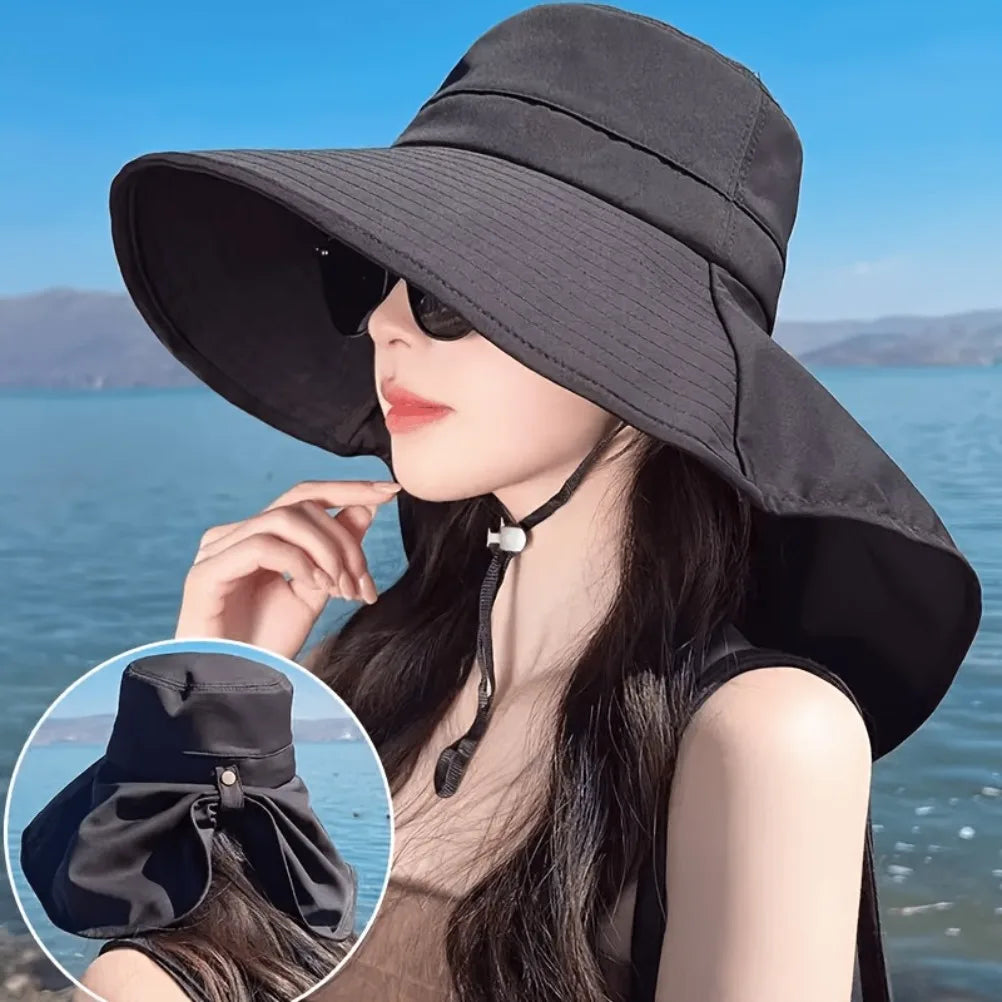 Women's Wide Brim Sun Hat Neck Protection Foldable Breathable Bucket Hat Outdoor Summer UV Protection Beach Cap Oasis Select