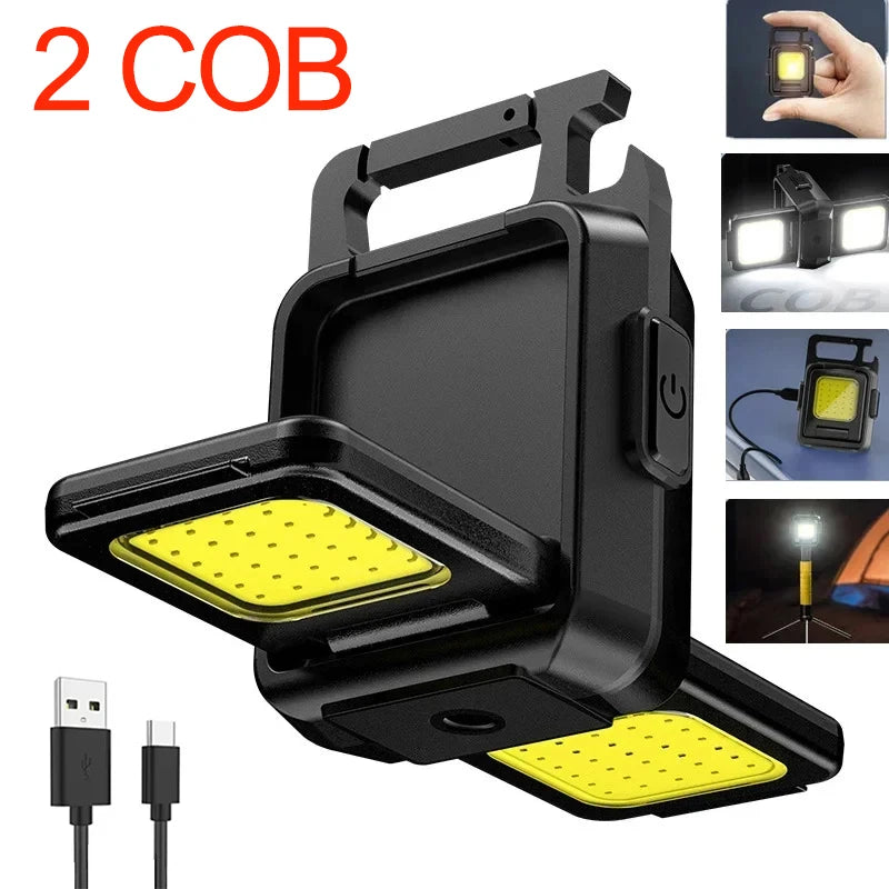 Mini LED Flashlight Keychain Light Double COB Lights USB Rechargeable Work Lights Fishing Lanterna with Magnet Built-in Battery Oasis Select 2COB
