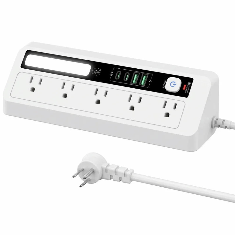 Touch Activated Desktop Charging Strip 3 Color 2AC 2USB Multi Outlet Power Socket Flame-Retardant Shell Lightweight Oasis Select White