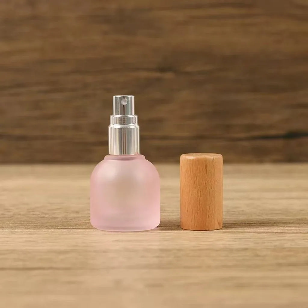 10ml Refillable Perfume Bottle Frosted Glass Spray Bottle Portable Empty Perfume Bottles With Wooden Cap for Travel Storage Oasis Select Pink