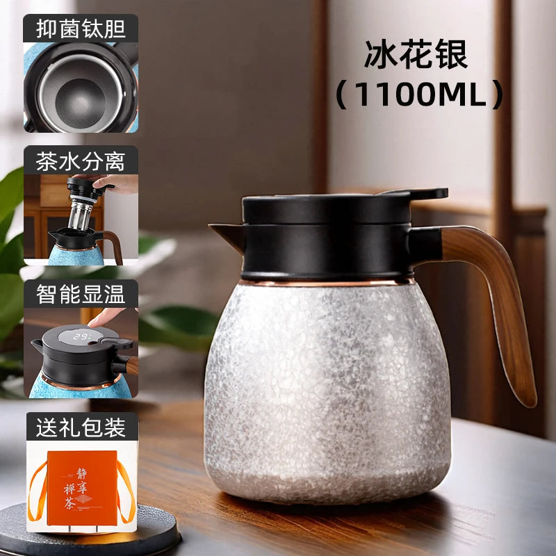 The New Domestic Titanium Thermal Insulation Pot Braised Teapot Large Capacity Teapot Tea Separation Thermal Insulation Pot Oasis Select Silver 1100ML