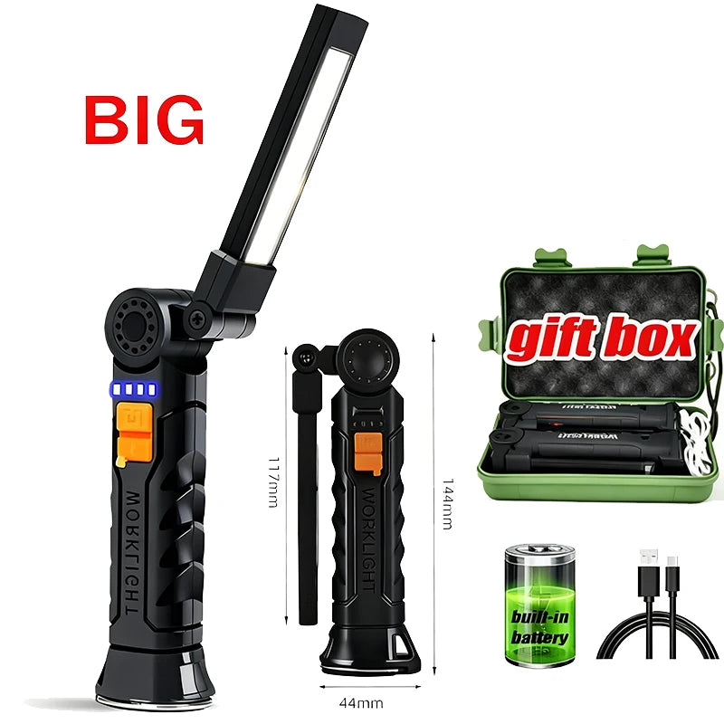 Portable COB LED Work Light – Magnetic, Hook, Rechargeable 350LM