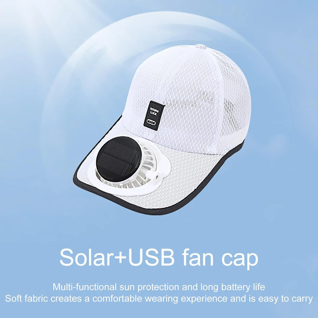 Summer Fan Sunhat Women Men Fan Baseball Hat Strong Wind Cooling Sun Protection Fan Solar Charging FanCap Oasis Select