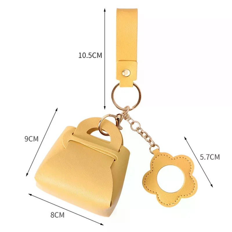 Creative Pu Leather Women Clutch Bag Shaped Keychain With Mirror Mini Earphone Key Bag Pendant Cute Coin Purse Pendant Gifts Oasis Select