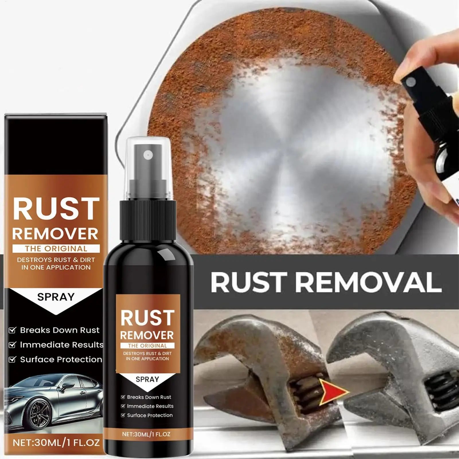 Rust Remover for Metal Automotive Rust Remover Effective Concentrated 1 Fl.oz Fast-Acting Long-Lasting Cleaner for Workshop Oasis Select