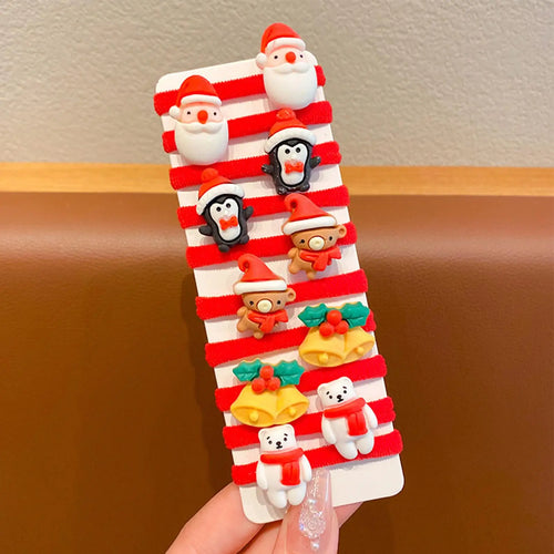 10PCS Christmas Hair Ties Cute Santa Elastic Bands Soft No Damage Ponytail Holders Santa Snowman Christmas Elastic Hair Bands Oasis Select