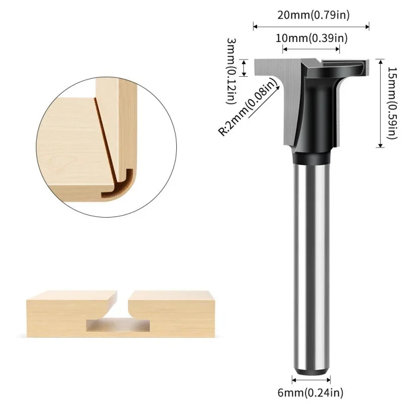 1Pcs 6mm 1/4" Shank Carbon Crystal Plate Arc Bending Router Bit T-half Round Flat Slotted Angle Cutter Woodworking Tools Oasis Select