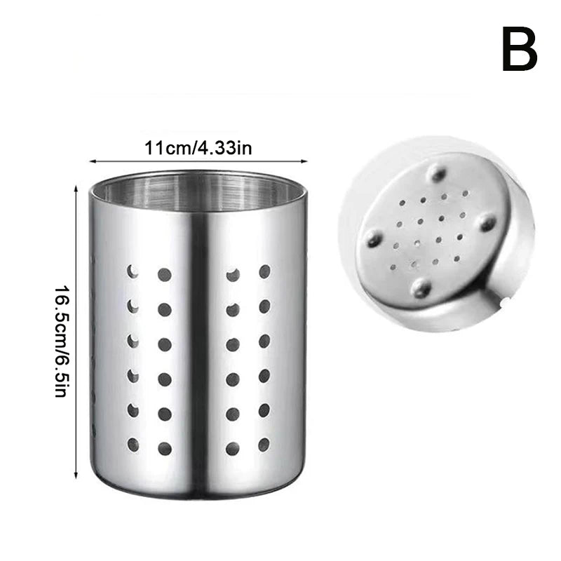 Stainless Steel Cutlery Holder Kitchen Storage Basket - Spoon Fork Chopsticks Organizer Container Drainer for Home Organization Oasis Select B