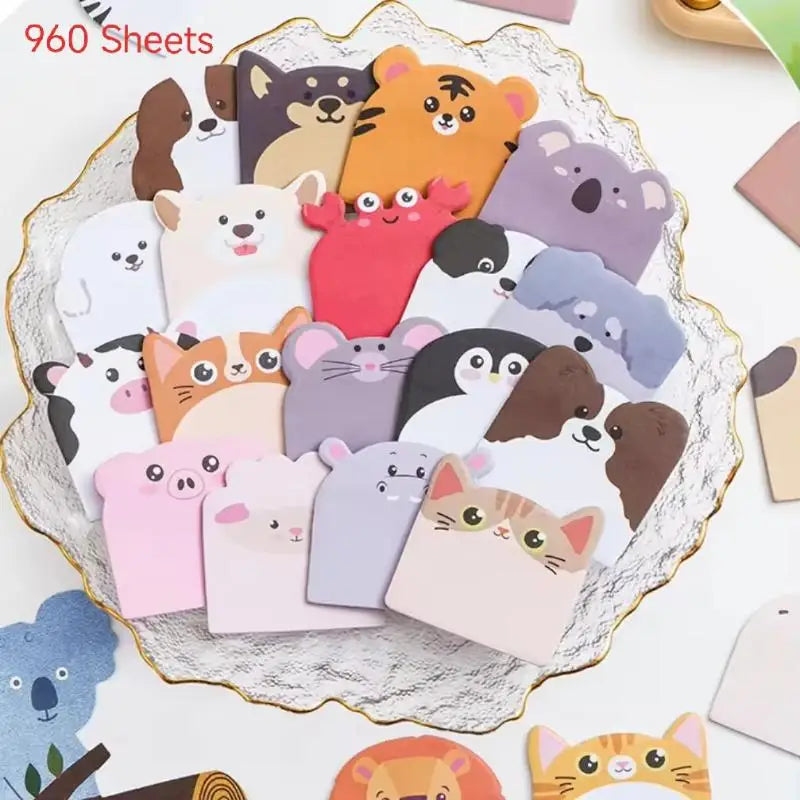 240/960 Sheets Large Capacity Adhesive Animal Shaped Memo Pads Cartoon Cute And Interesting Animal Shaped Sticky Notes Oasis Select A1 A2 A3 A4