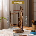 Log Wind Lamp Creative Candlestick Retro Southeast Asia Glass Cover Candlestick Outdoor Windproof Lantern Zen Decoration Oasis Select A