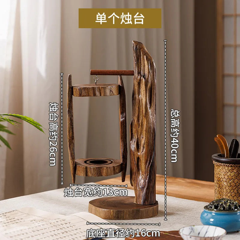 Log Wind Lamp Creative Candlestick Retro Southeast Asia Glass Cover Candlestick Outdoor Windproof Lantern Zen Decoration Oasis Select A