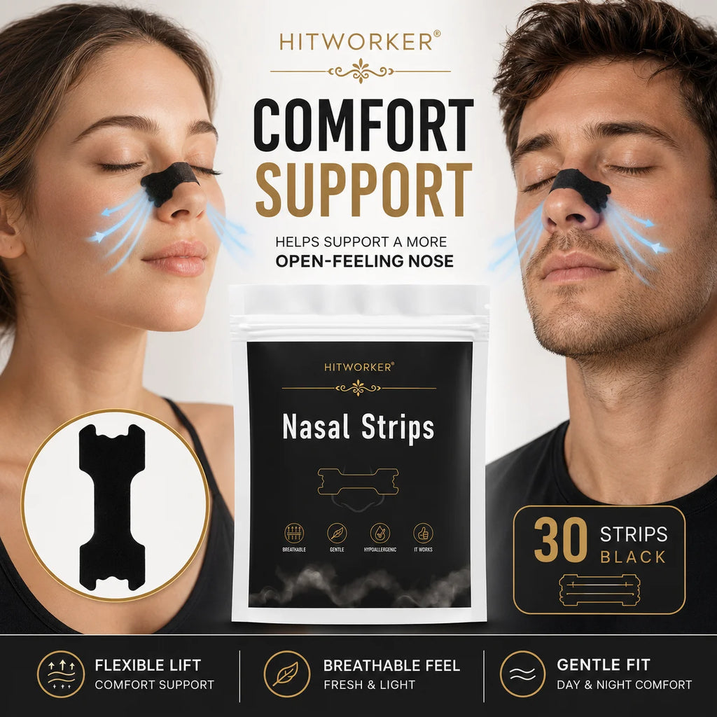 HITWORKER Black Nasal Strips Breathable Nose Strips Flexible Support Nose Tape Skin-Friendly Adhesive Comfort Fit for Day Oasis Select