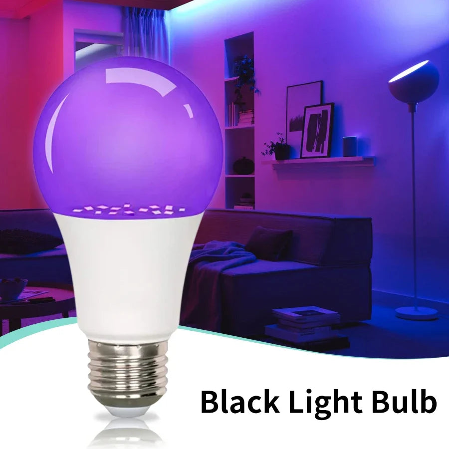LED UV Black Light Bulb 85-265V E27 9W Blacklight Bulb 395nm Fluorescent Body Paint Glow Lamp For Disco Party Fluorescent Poster Oasis Select