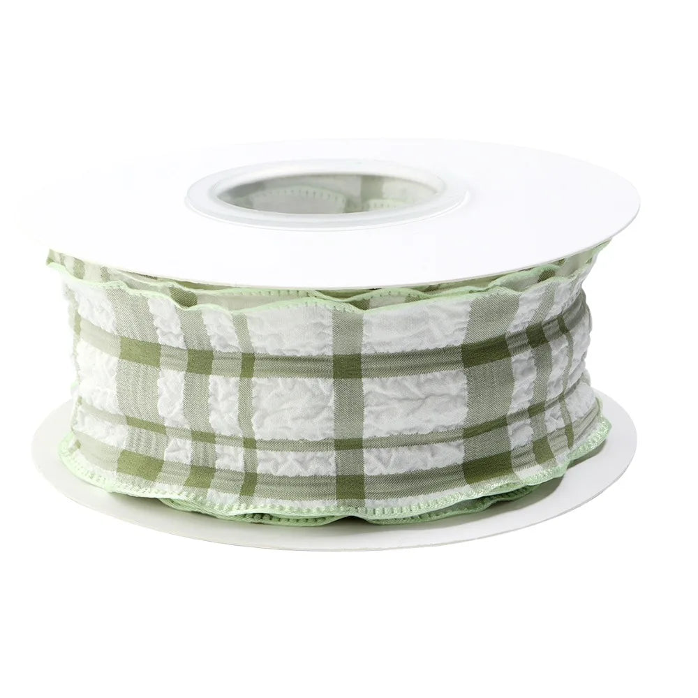 10 Yard Plaid Ribbon 4CM Width Reusable Roll of Satin Ribbon Gift Wrapping Bouquets Easy Cut Gingham Ribbons Oasis Select Green- L