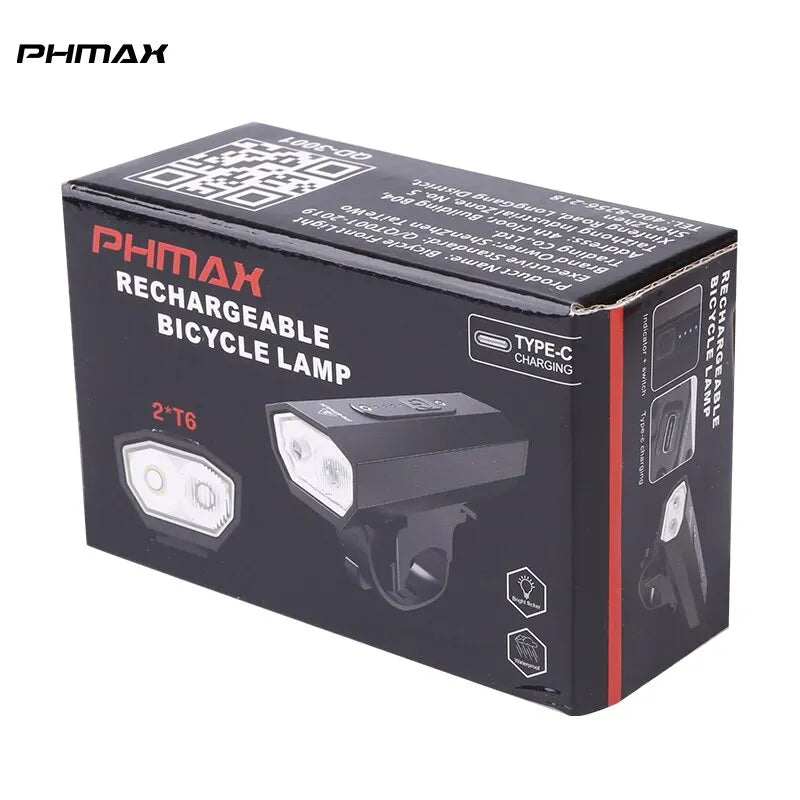 PHMAX Front Bicycle Light Led 2400mAh MTB Bicycle Headlight Aluminum Shell Rechargeable Bike Lamp with 6 Light Modes Oasis Select