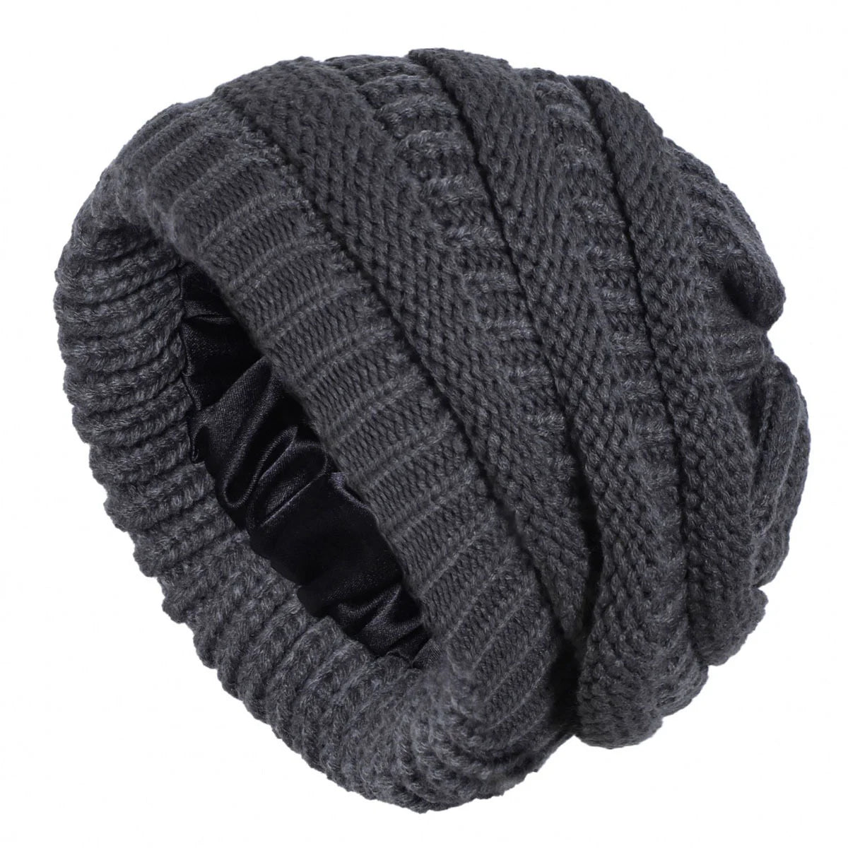 Skeleton hat with micro elastic satin lining, knitted hat with satin lining, windproof and warm hat, double-layer knitted hat wi Oasis Select 4