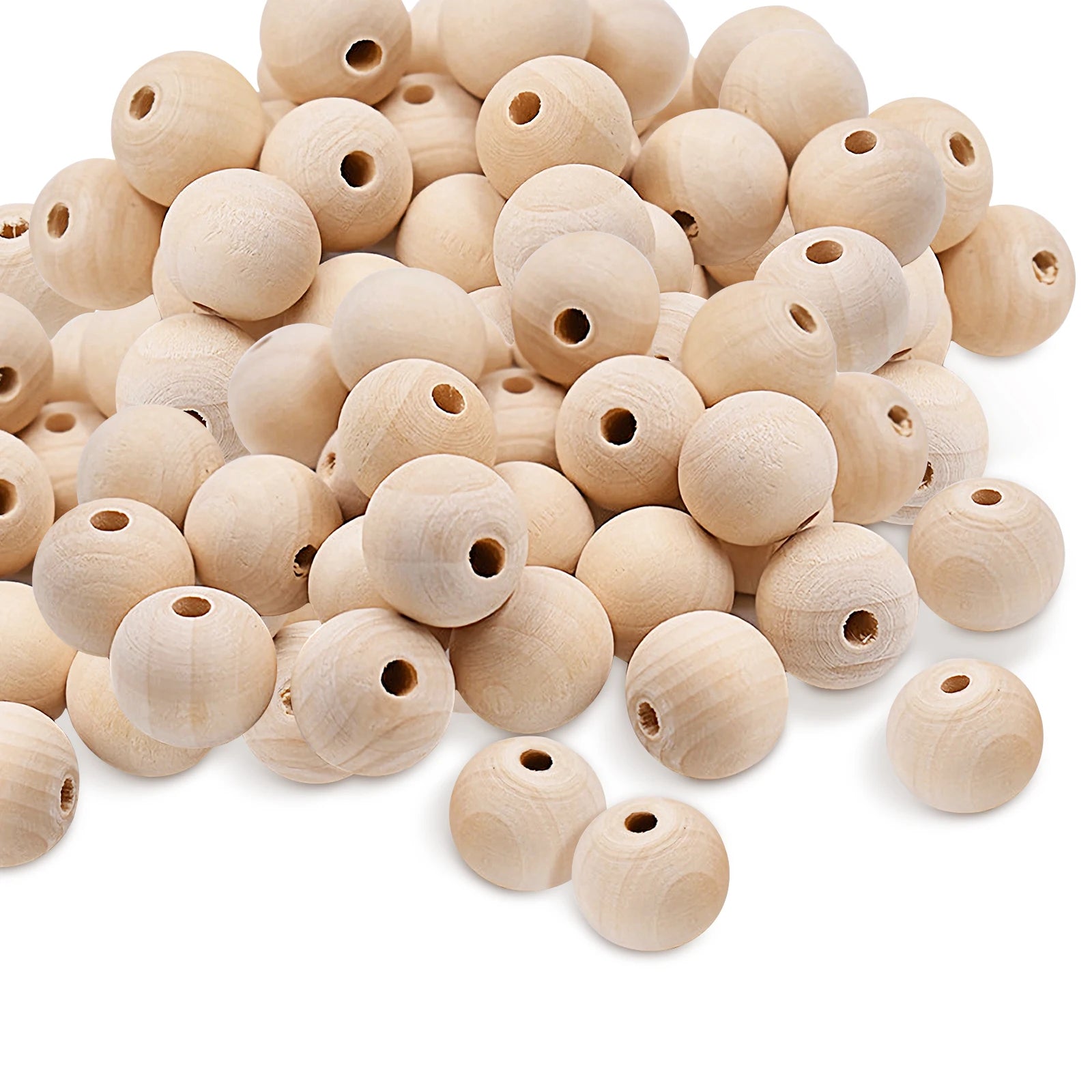 200pcs DIY wooden beads, 20mm natural round wooden beads, handmade DIY beads string ornaments handicraft accessories Oasis Select Log color 20mm