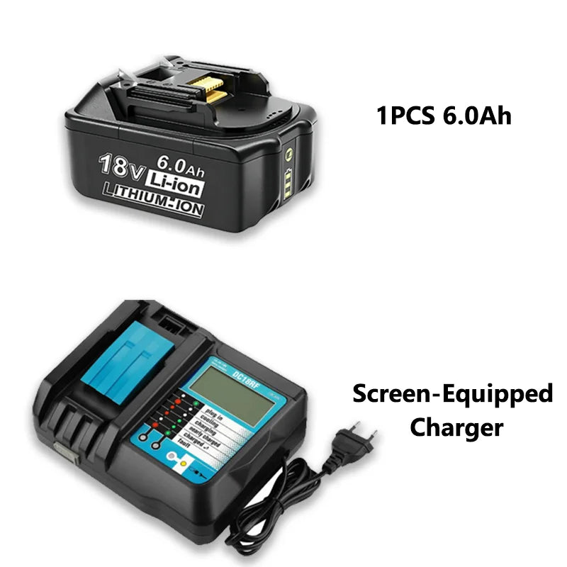 18V 6.0Ah Rechargeable Lithium-Ion Battery (18650 Cell) + 3A Charger, Suitable for Makita Power Tool BL1860 BL1830 LXT400 BL1850 Oasis Select 1PCS 6.0Ah Charger
