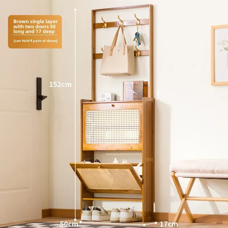 Ultra-thin shoe cabinet household door tipping bucket shoe rack large capacity entrance door entrance storage simple cabinet Oasis Select Brown A-2 door-50
