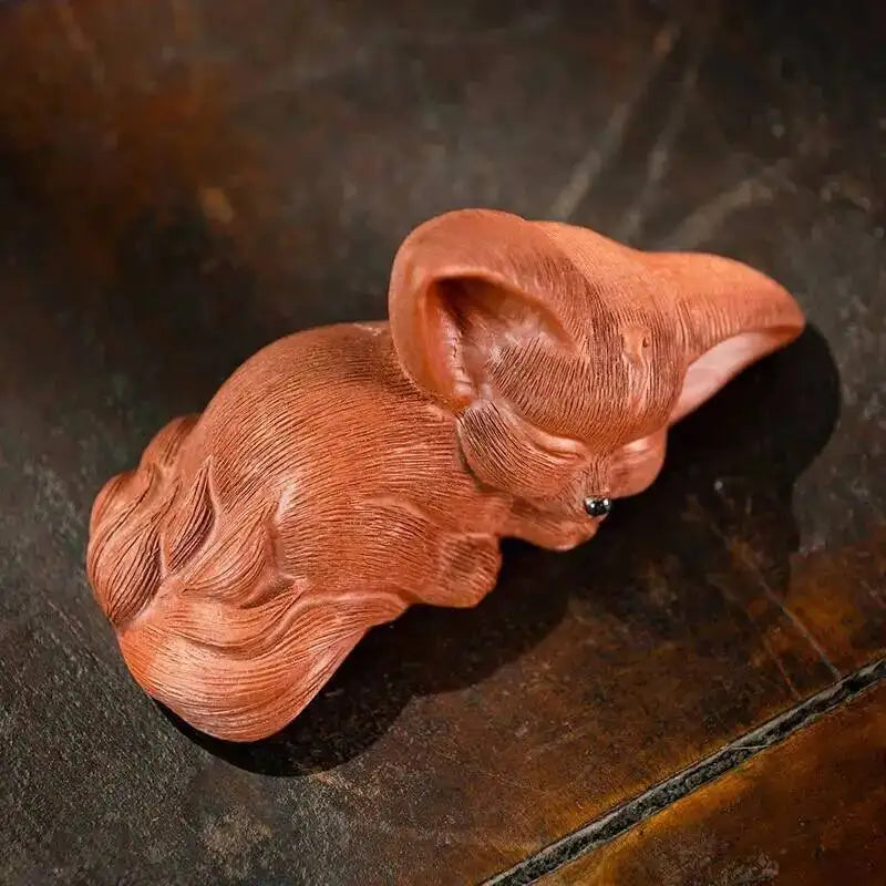 Zisha Tea Pet Fox Ornament Nine-tailed Spirit Fox Sculpture Creative Tea Tray Decoration Accessories Tea Set Oasis Select Dahongpao Tea