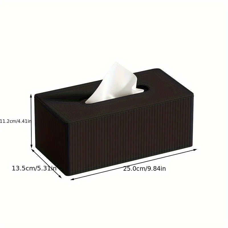 1pc Luxury Leather Tissue Box Holder, Striped Design 3 Colors, Square Tissue Box Cover for Home Office Bathroom Oasis Select
