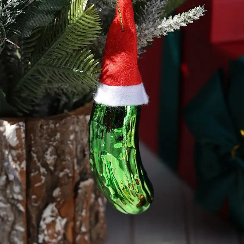 1Pcs Christmas Decorative Pickled Cucumber Pendant, Glass Ornament for Tree Hanging Oasis Select