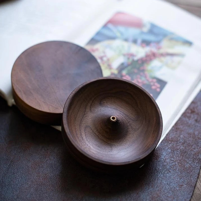 Solid Wood Incense Burner Handmade Tea Ceremony Round Incense Stick Indoor Incense Tray Multi Hole Home Ornament Decor Holder Oasis Select
