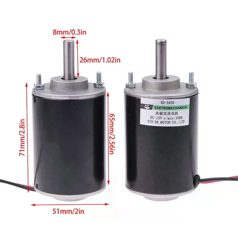 30W 12V-3500Rpm / 24V-7000Rpm 3420 DC High Speed Motor Speed Adjustable CW CCW Threaded Shaft Motor Miniature DC Small Motor Oasis Select