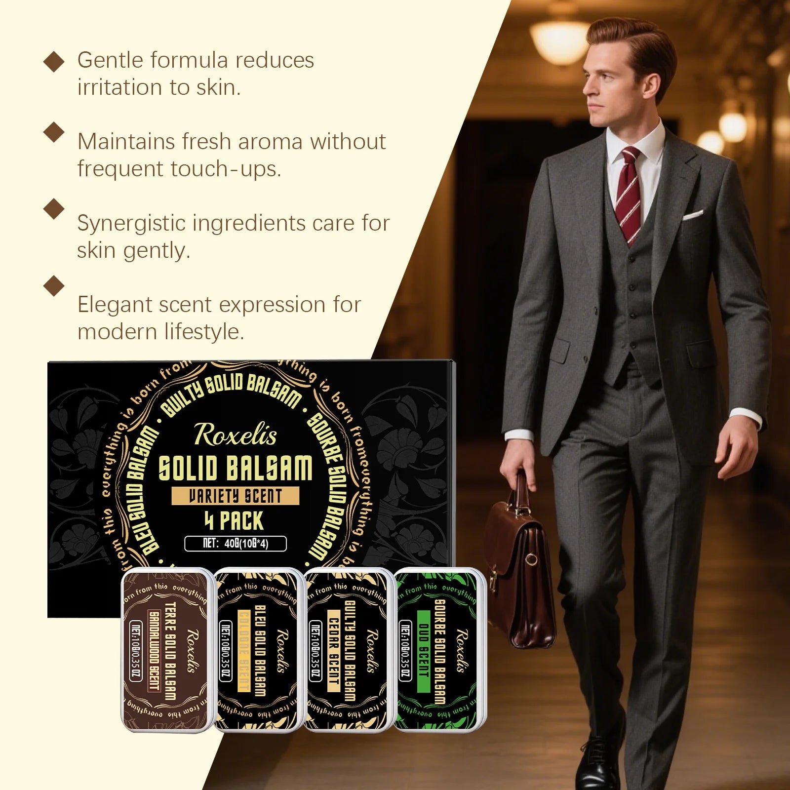 Roxelis Elegant Solid Perfume Set Fresh and Light Fragrance Naturally Long-Lasting Everyday Convenient Men's Perfume Set Oasis Select