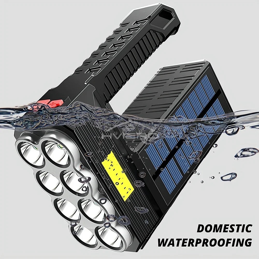 Solar LED Flashlight 8LED+COB Waterproof USB Rechargeable