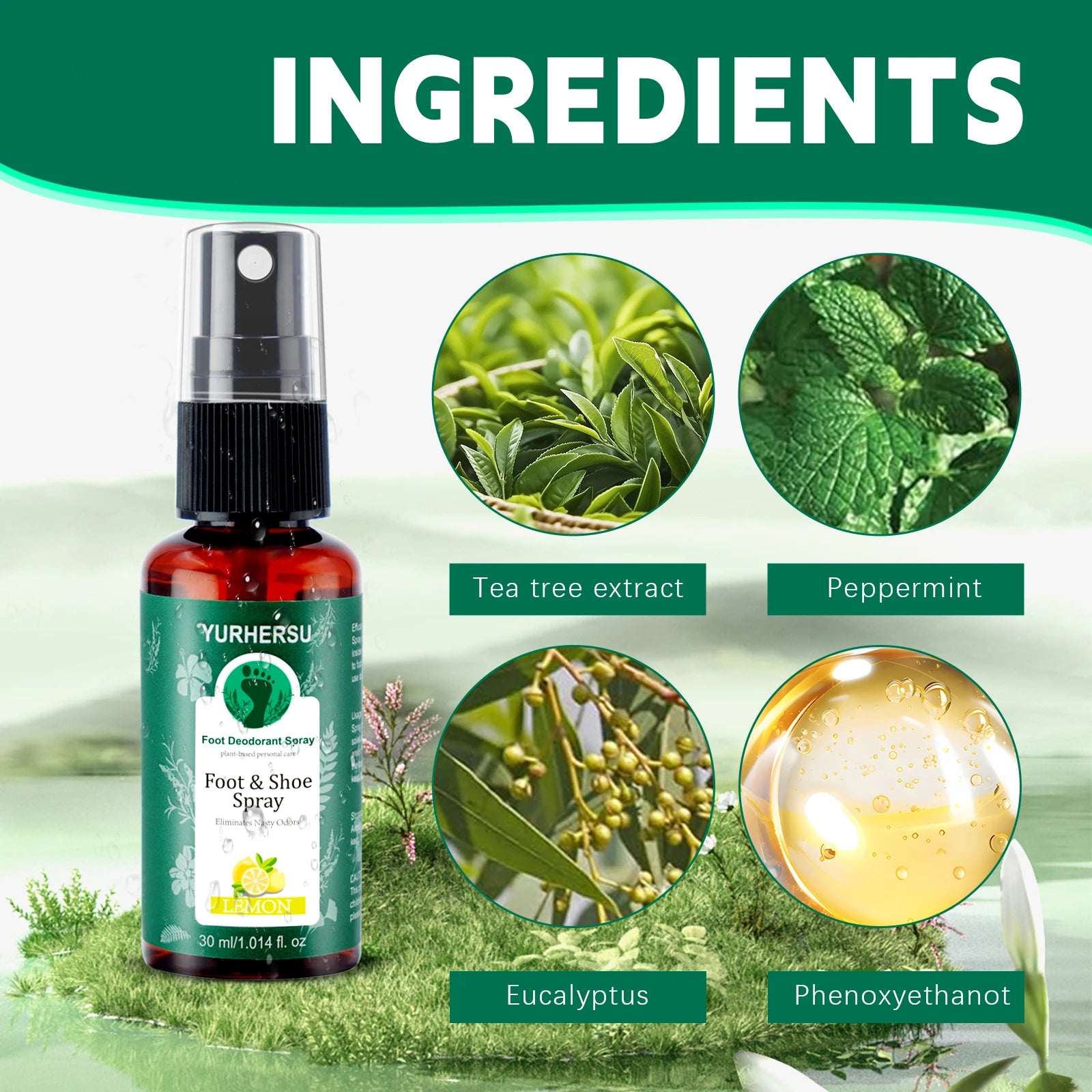 YURHERSU Lemon Foot Deodorant Spray – 24H Odor Control Foot Deodorant Spray Oasis Select