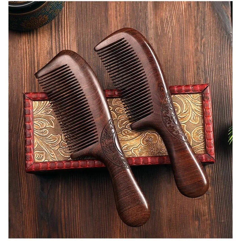 Natural Sandalwood Combs Solid Wood Carving Comb Anti-Static Beard Comb Handicraft Hair Styling Wide Tooth and Narrow Tooth Gift Oasis Select