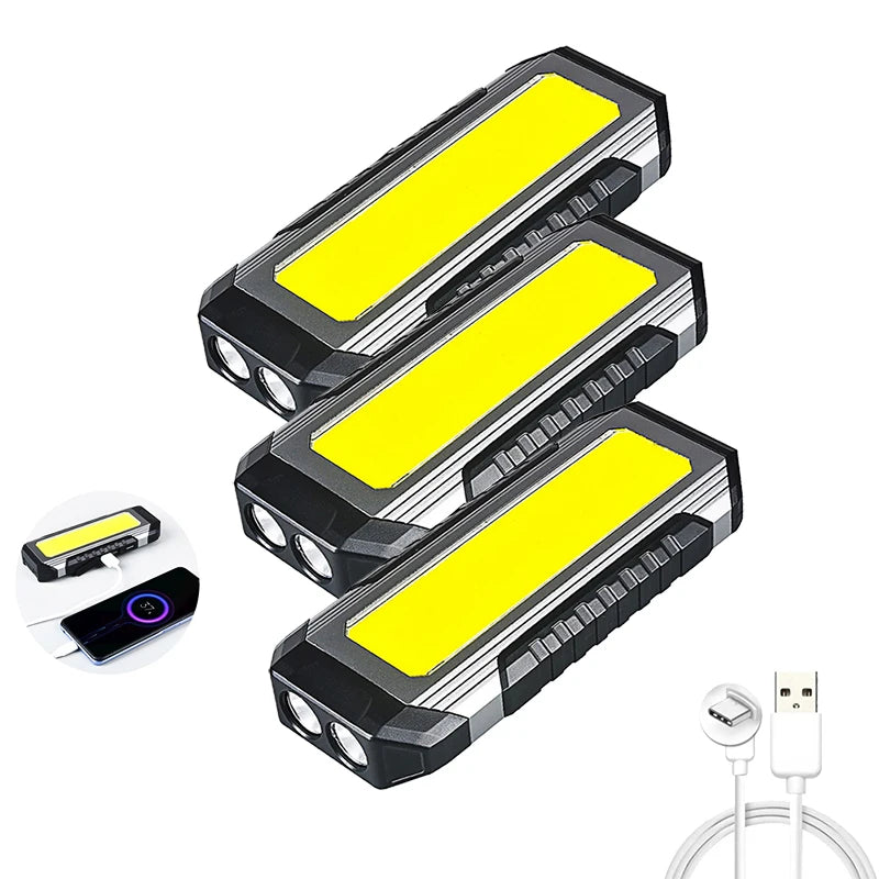 KDULIT Waterproof with Magnet Flashlight Portable COB Work Light LED 4000mAh Flashlights Multimode 18650 Camping Torch Light Oasis Select G059 3PCS
