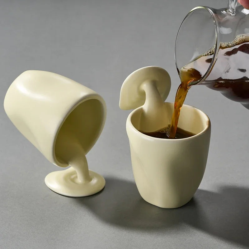 Creative High Temperature Ceramic Mug Upside Down Drying Cup Yellow Glaze Water Set Tea Set Coffee Restaurant Household Mug Oasis Select