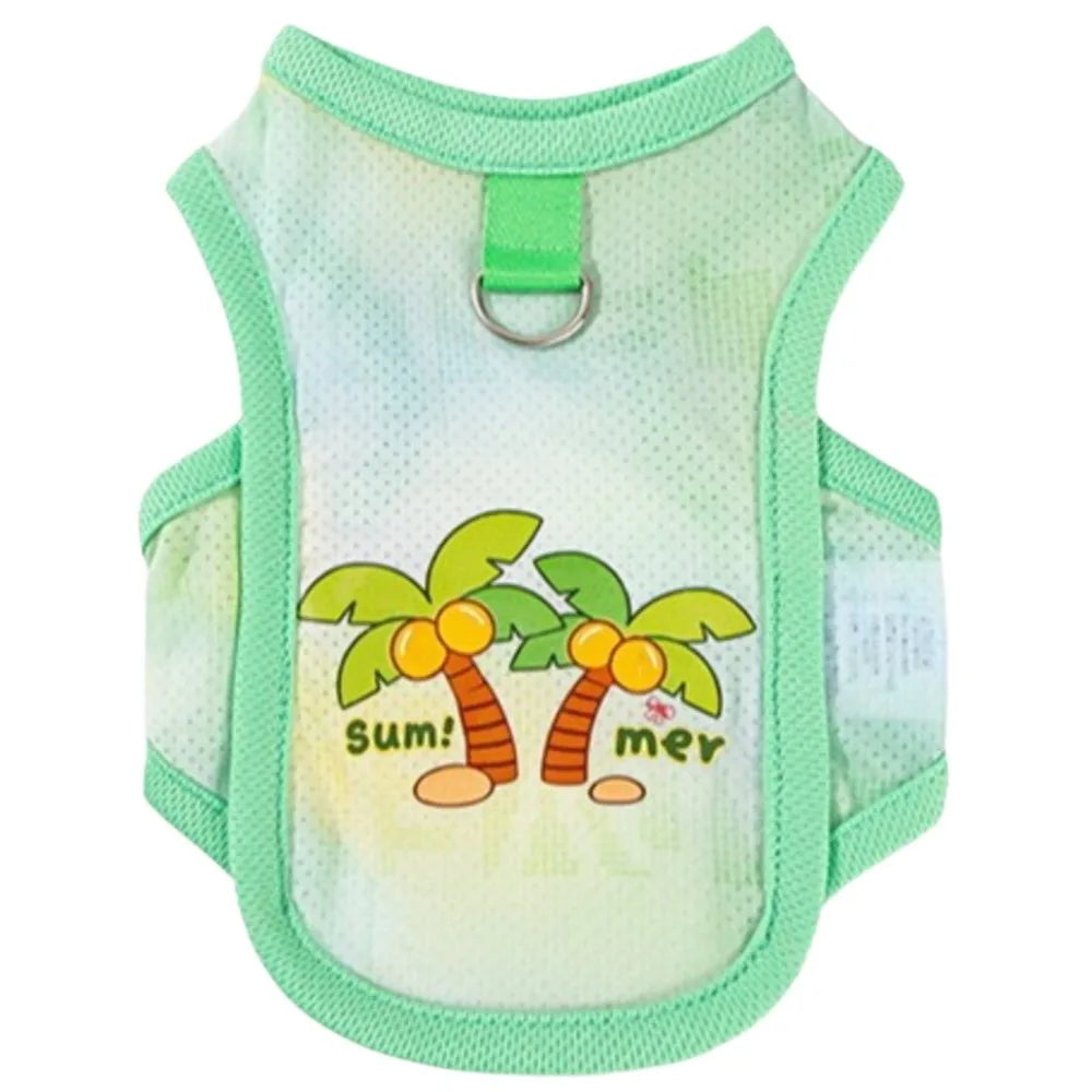 Striped Mesh Pet Cooling Vest Thin Breathable Breathable Dog Ice Silk T-shirt Cartoon Bear Pattern Lightweight Cooling Jacket Oasis Select Green-S