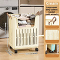 Foldable Open-Top Dirty Clothes Basket, Collapsible Wheeled Laundry Hamper, Space-Saving Organizer for Bedroom/Bathroom Oasis Select Cream Large-Wheel