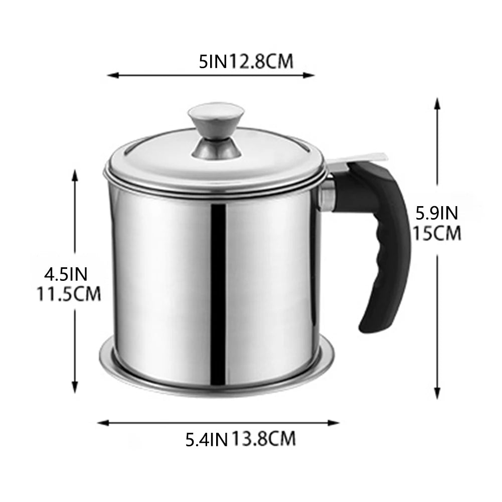 304 Stainless Steel Oil Filter Pot with Fine Mesh Strainer