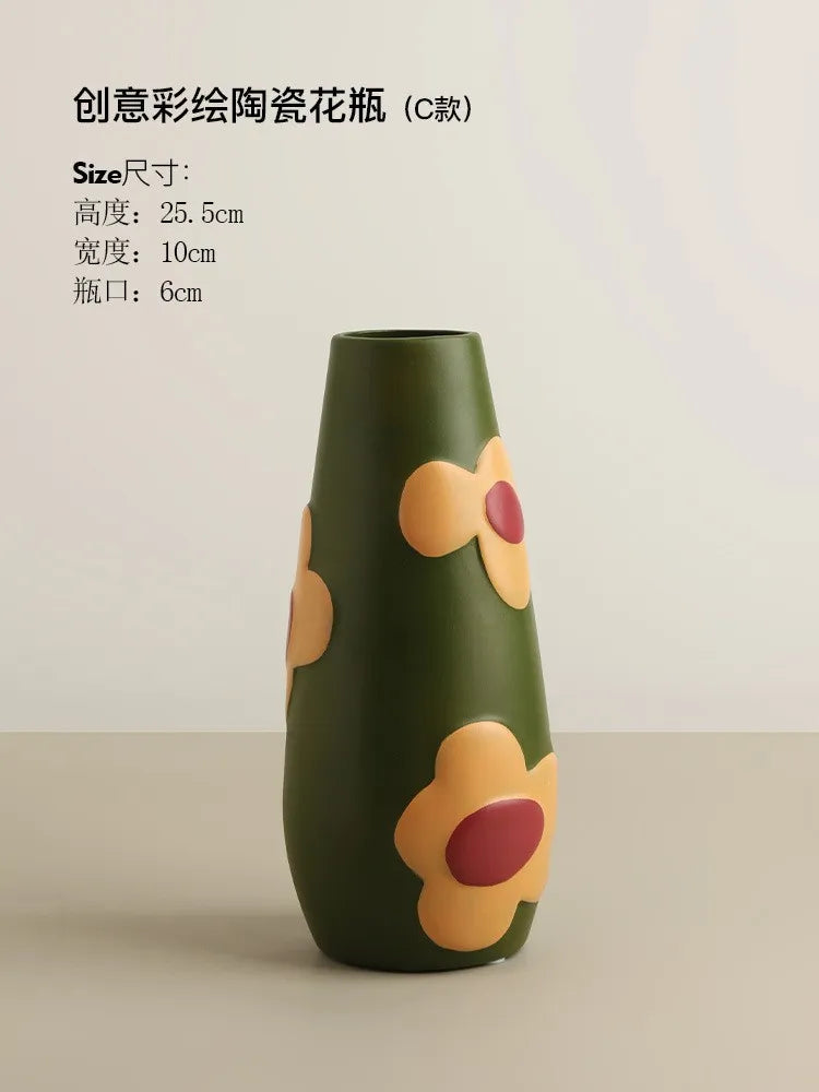 Nordic Morandi Painted Ceramic Vase Living Room Floral Arrangement Creative Home Modern Abstract Art Decoration Oasis Select C
