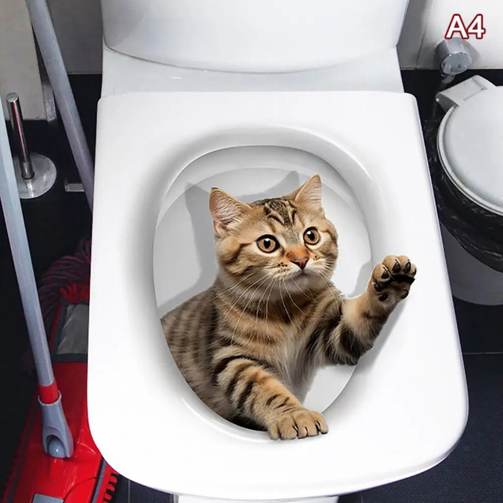3D Animal Toilet Stickers – Waterproof PVC Cat & Squirrel Decals