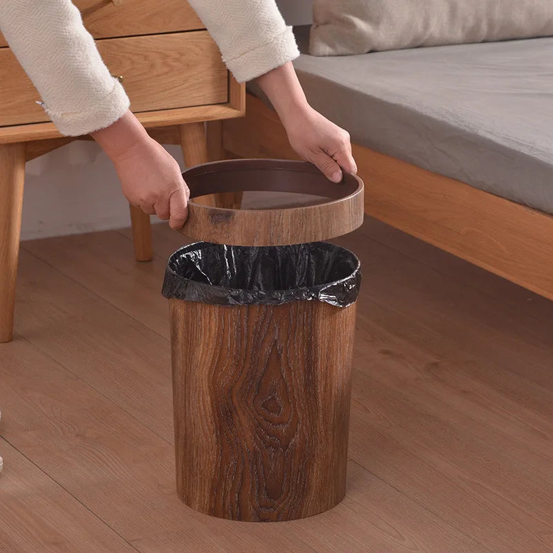 Vintage round wood grain trash can Guest room trash can Hotel plastic trash can garbage bin Oasis Select