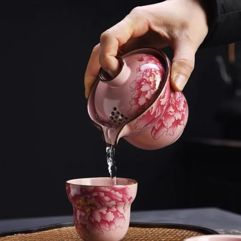 Ru Kiln Tea Set National Color Heavenly Fragrance Portable Tea Pot Easy To Store for Business Trips One Pot Two Cups Oasis Select