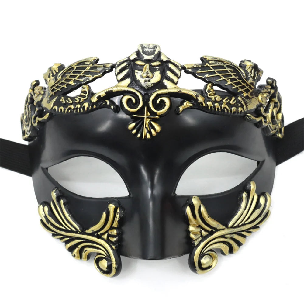 Men Masquerade Ancient Greco-Roman Warrior Eye Masks Halloween Party Cosplay Costume Accessories Sexy Half Face Mask Props Oasis Select Black gold