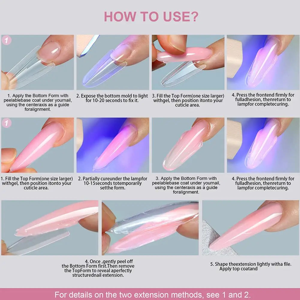 256Pcs/Box Sandwich Nail Dual Form Nail Tips Quickly Building Gel Form Nail System Full Cover Tips Nail Extension Form Kit Oasis Select