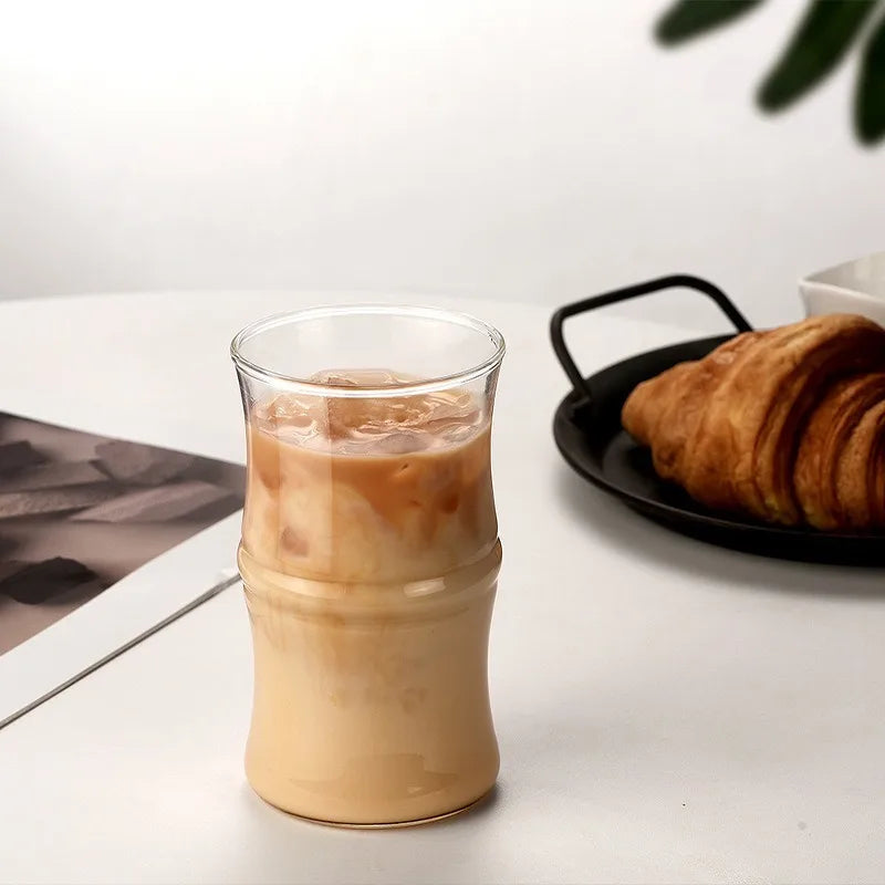 Coffee Glass Bamboo Shaped Large Capacity Water Mug Clear Drinking Glasses,Milk Tea Drinking Cup, Fruit Juice Beer Beverage Cup Oasis Select
