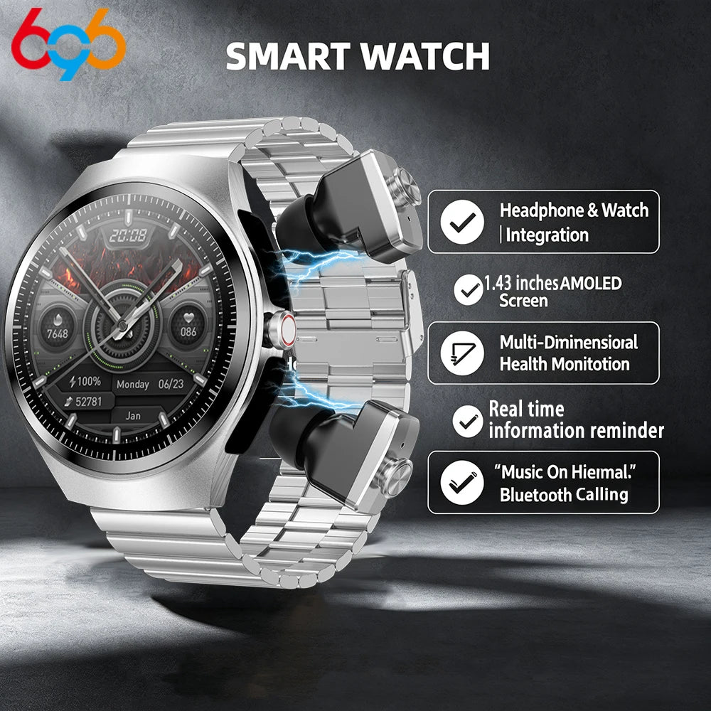 Music Smartwatch With Built-in Headphones 1.43-inch AMOLED HD Screen Heart Rate Health Monitoring Men's Watch Women Sports Modes Oasis Select