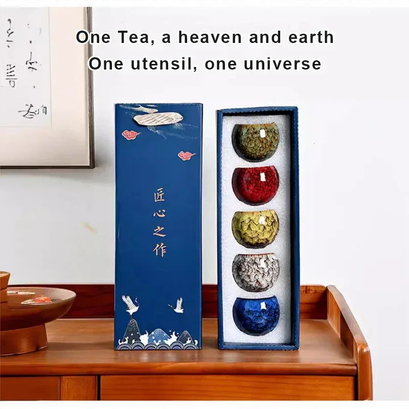 Gift Box & Five Elements Gift Box Kiln Change China Ceramic Tea Cup Porcelain Kung Fu Cups Set Pottery Coffee Mug Tableware Cup Oasis Select